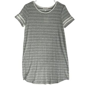 Pink Rose Gray Stripe Short-Sleeve Tee Shirt Dress Loungewear Women's Med NWT